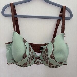 PFIFF Lingerie 38E Blue & Brown Floral Lace Underwire Light Padding Bra